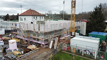 Baufortschritt Funktionsgebäude Kunze Sportpark Leipzig